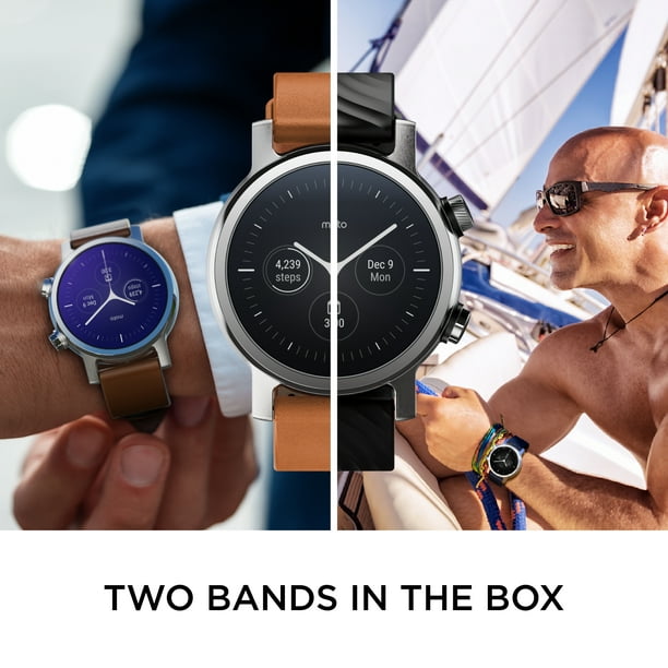 Moto 360 3rd Gen - Wear OS by Google - The Luxury Stainless Steel Smartwatch with Included Genuine Leather and High-Impact Sports Bands - Steel Grey - Walmart.com