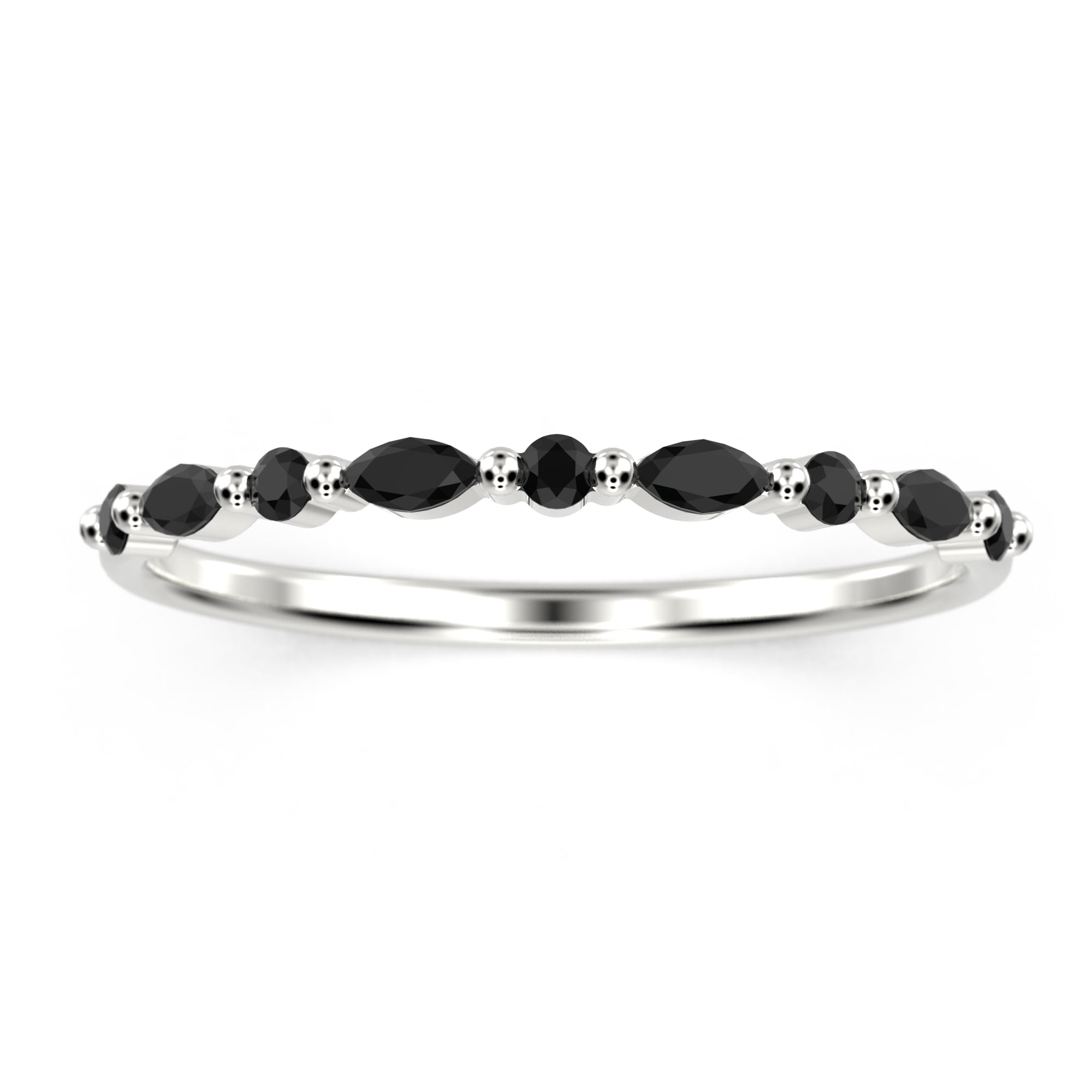 0.26ct alternating round and marquise black diamond moissanite 10k White Gold wedding band.