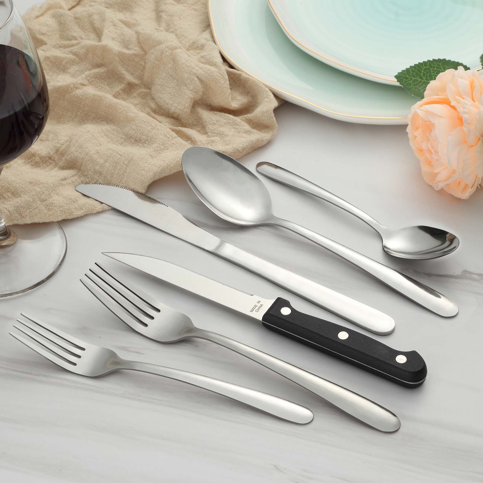 Bestdin 24-Piece Stainless Steel Flatware Set with Steak Knives photo 5