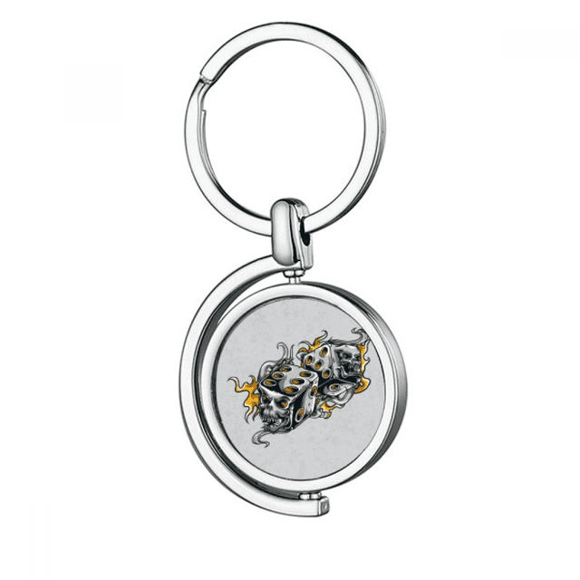 Dados los efectos fresco cráneo ilustración Rotating keychain Metal Keyring Holder