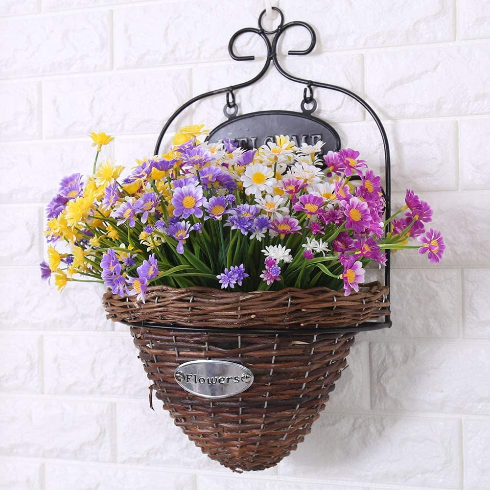 Artificial Daisies Flowers Outdoor UV Resistant 4 Bundles Fake Foliage Greenery Faux Plants Shrubs Plastic Bushes for Window Box Hanging Planter Farmhouse Indoor Outside Decor(White)