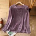 thumbnail image 2 of WCMZJ Long Sleeve Cotton Linen Shirts for Women Dressy Casual Side Button Down Embroidered Tops Loose Comfy Fall Blouses Purple XL, 2 of 9