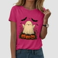 thumbnail image 2 of Kogui Women's Halloween Print Shirts Fall Pumpkin Printed Shirts Women Thanksgiving Short Sleeve Graphic Tees Halloween Pumpkin T-Shirts Tops (Hot Pink,XXL), 2 of 5