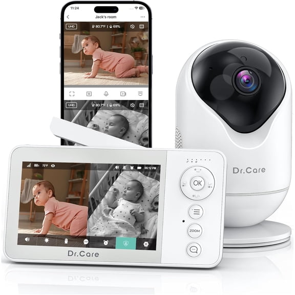VistaView Lite RB Smart WiFi Baby Monitor - 4 720P Split Screen & 1080P Camera App Control, Motion Alerts, 2500mAh Removable Battery, HD Night Vision, 2-Way Talk, Multi-User, Triple Security