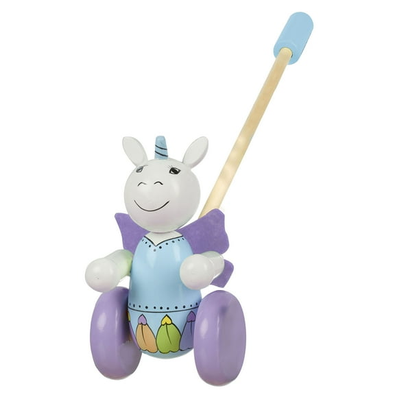 Orange Tree Toys: Push Along: Unicorn - Wooden Toy, Colorful Wheeled Character w/ Handle, Push & Pull, Encourage First Steps, Toddler & Kids, Ages 1 