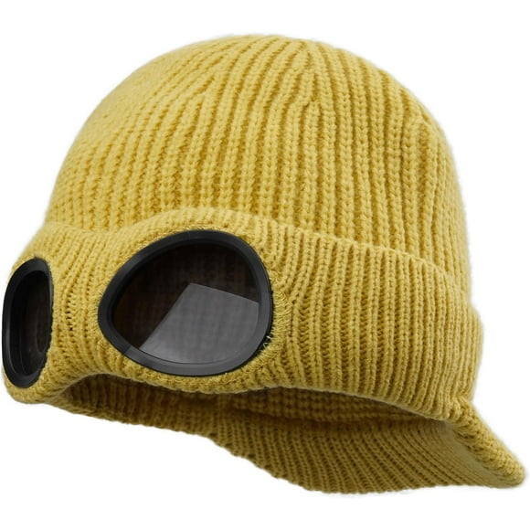 shiyou-Visor Beanie Hat for Men Winter Toque Stylish Beanies with Brim Goggles Warm Fleece Ski Skullcap Knit Watch Caps