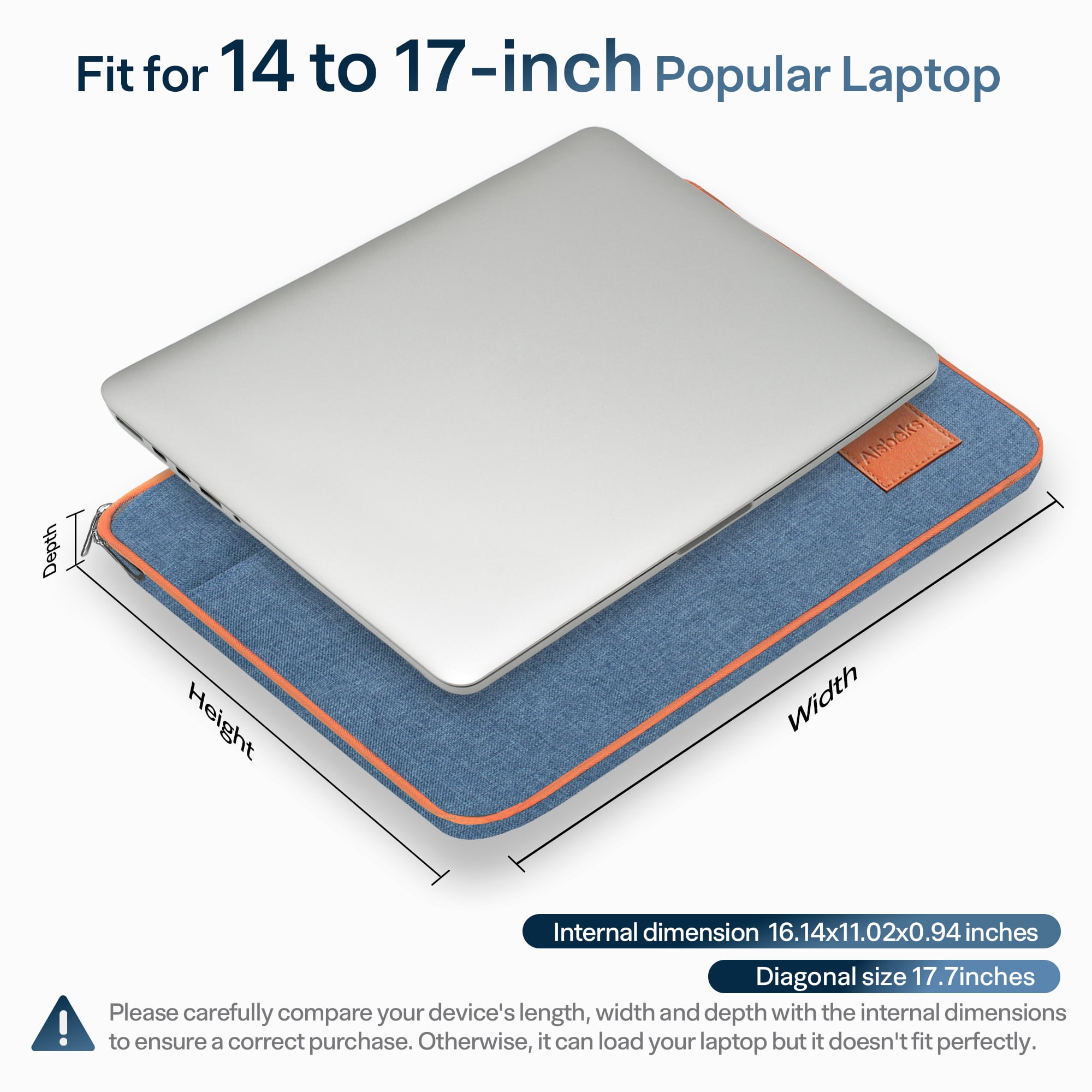 Laptop Sleeve 15.6''-17'',Zipper Laptop Bag 16'',Laptop Case Compatible with Apple MacBook,HP,Dell,Acer,Asus Notebook,Shockproof Soft Padded Cover Carrying Computer Bag,Denim Blue