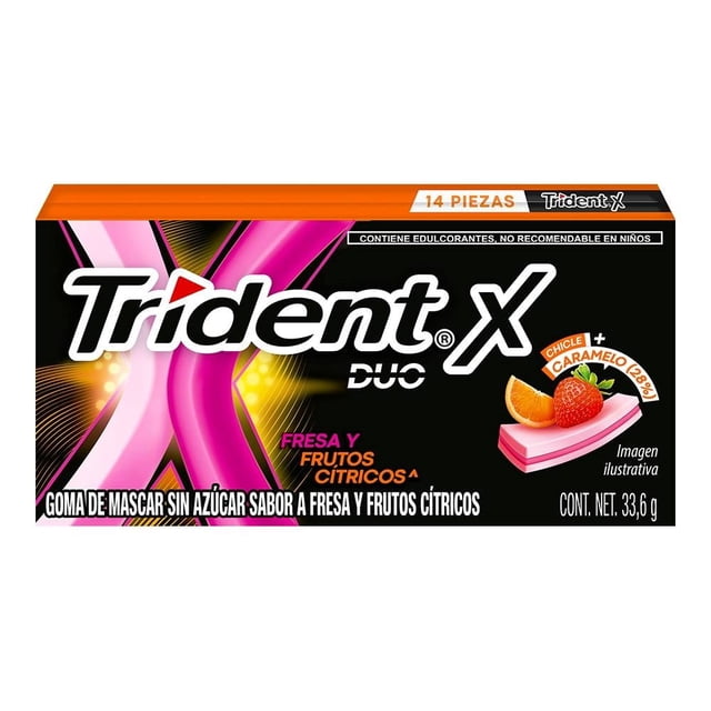 Goma de mascar Trident x duo sabor fresa y frutos cítricos 33.6 g