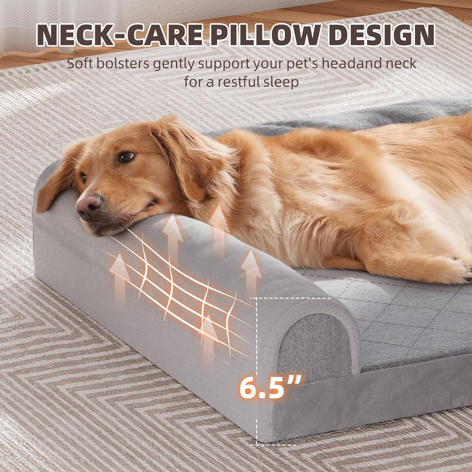 Dog Bed for Large Dogs, Orthopedic XL Pet Bed with Sides, Waterproof Egg Crate Foam Couch Sofa with Removable Cover and Anti-Slip Bottom, Grey