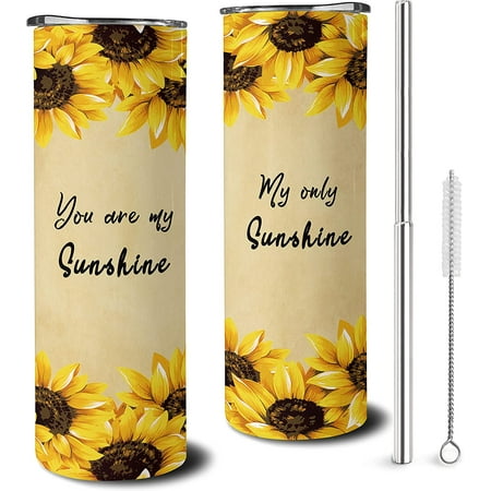 

Sunflower Skinny Tumbler with Straw and Lid 20 oz Double Wall Stainless Steel Vacuum Insulated Coffee Wine Tea Travel Mug Gifts for Women