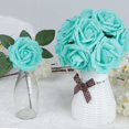 thumbnail image 3 of Flores artificiales de rosas de espuma, rosas falsas, ramo falso para fiestas de bricolaje, decoración de bodas en el hogar (25 piezas, azul turquesa), 3 of 4