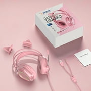 Wantek Gaming Headsets, Surround Stereo Gaming Headphones with Noise Cancelling Mic, LED Lights & Soft Memory Earmuffs for PS5/ PS4/ Xbox One/Nintendo Switch/PC Mac Computer Games- Pink