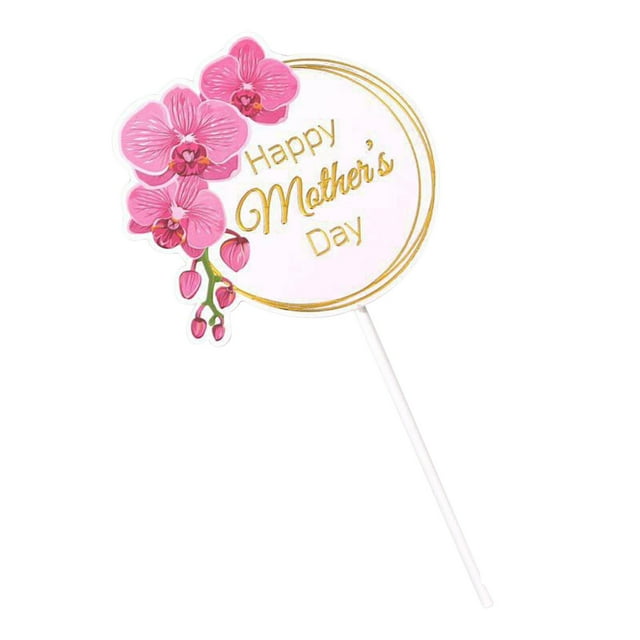 yulier 10 Pcs Cake Decoration Ribbon Bouquet Flowers Pattern Insert Card for Mother's Day Cake Gifts