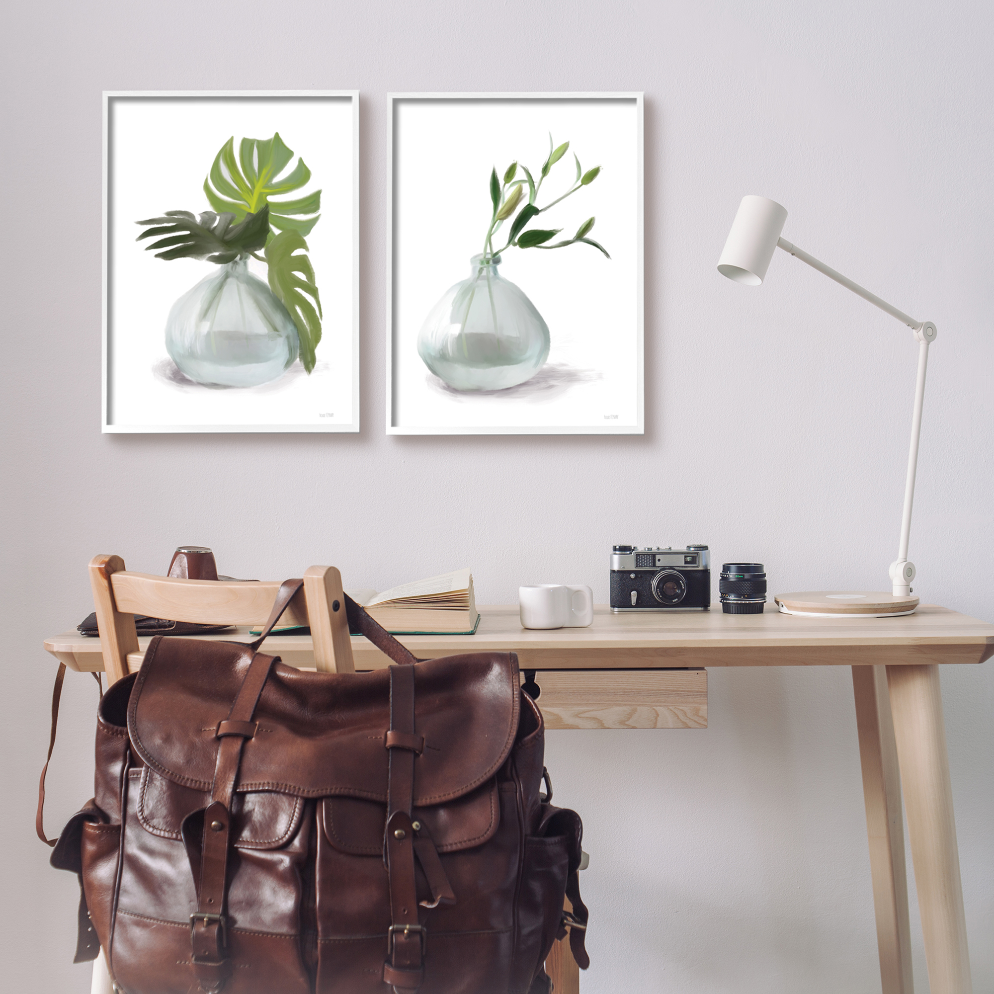 Stupell Simple Monstera Plant Leaf Sprigs Botanical & Floral Painting White Framed Art Print Wall Art, Set of 2
