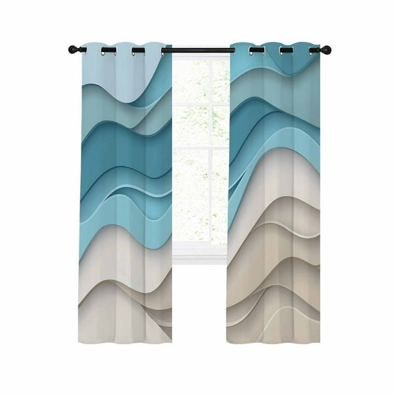 Aqua Beige Ombre Blackout Curtains 45 Inches Long for Bedroom, Modern Abstract Moire Art Geometric Thermal Insulated Room Darkening Black Out Window Curtain Panels Grommet Drapes for Living Room
