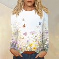 thumbnail image 2 of WTOBBY Floral Print Women's Long Sleeve Round Neck T-shirt Casual Top Fashion Wear Stretch Fabric Comfort Fit Lightweight Material Daily Outfit Layering Piece Ideal for US Market,Khaki XL, 2 of 5