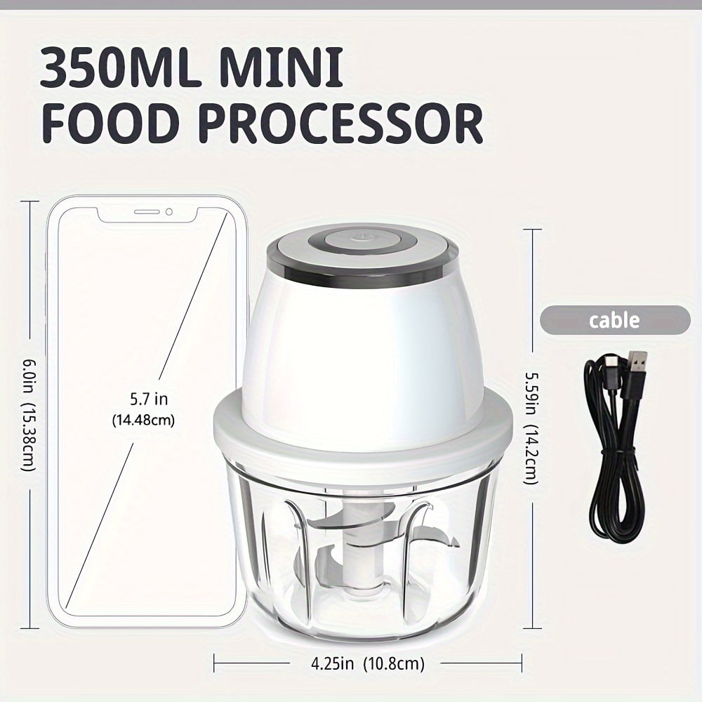 Powerful 304 Stainless Steel Portable Electric Food Chopper & Processor - 11.83oz Mini USB Wireless Handheld Garlic Slicer For Vegetables & Meat