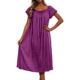 thumbnail image 2 of Nightgowns for Women Plus Size Short Sleeve Solid Midi Dress with Lace Sleeves Crewneck Silk Casual Loose Womens Nightwear Dark Purple, 2 of 4