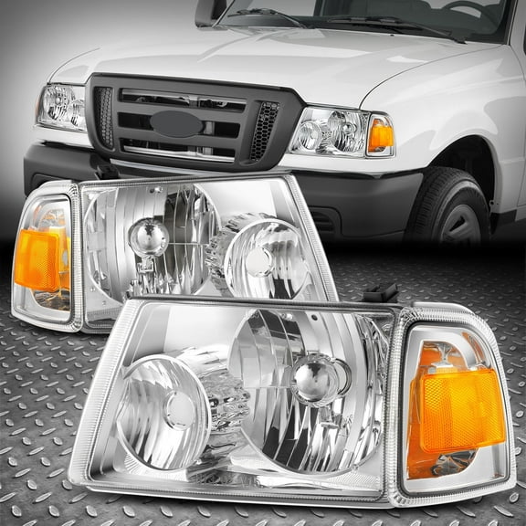 NUVISION for 06-11 Ford Ranger OE Style Chrome Housing Amber Corner Headlight Lamps Pair