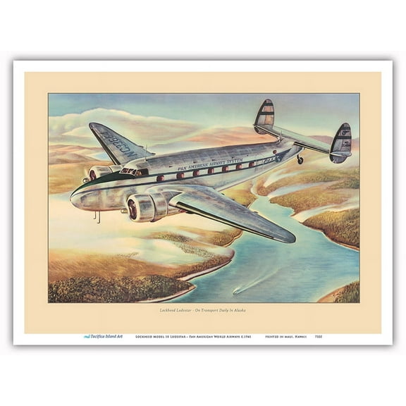 Lockheed Model 18 Lodestar - Pan American World Airways - Vintage Airline Travel Poster c.1941 - Master Art Print (Unframed) 9in x 12in
