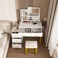 thumbnail image 4 of Montary White LED Vanity w/ Power Outlet & 3 Lights: 5-Drawer Makeup Desk w/ Sturdy Metal Legs & Stool, 4 of 10