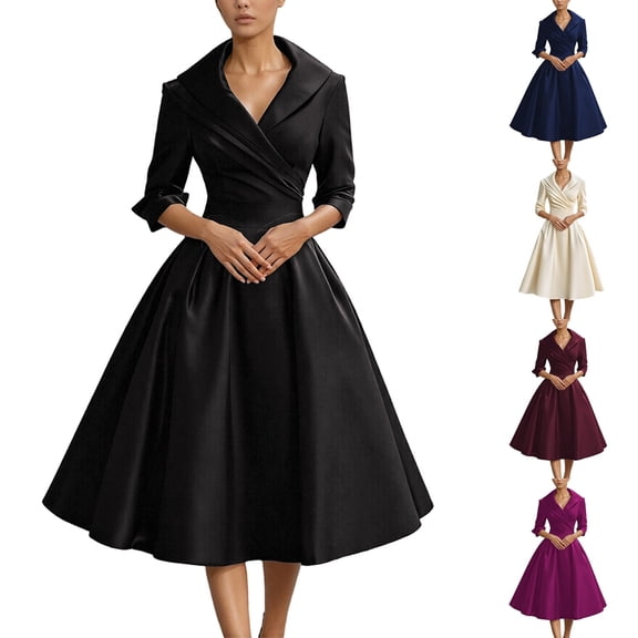 CAIXIA Women's Vintage Tea Dress Fall Fit and Flare 3/4 Sleeve Elegant Cocktail Party Formal Church Dresses 2026,Purple