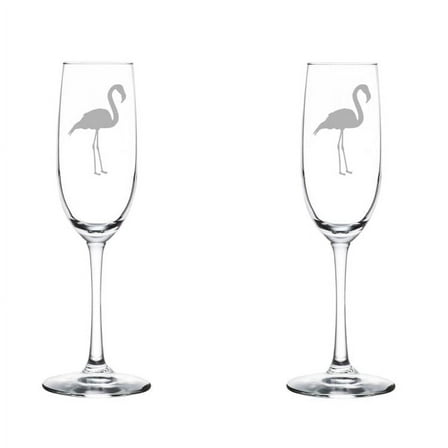 Set of 2 Glass Champagne Flutes Sparkling Wine Glasses Flamingo (8 oz Stemmed)