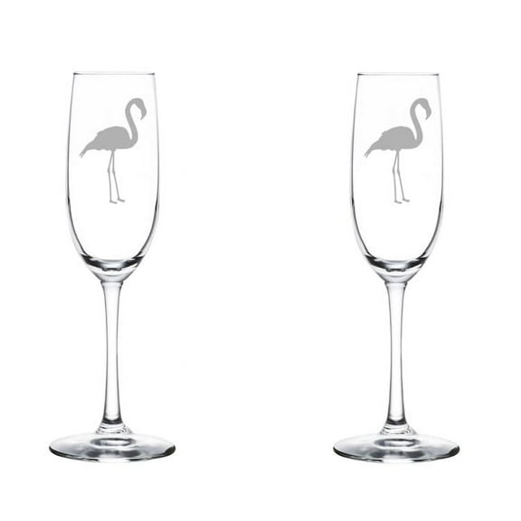 Set of 2 Glass Champagne Flutes Sparkling Wine Glasses Flamingo (8 oz Stemmed)