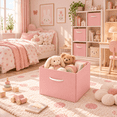 thumbnail image 3 of StorageWorks Soft Pink Cube Storage Bins with Handles, Collapsible Fabric Organizer for Nursery Kids Room and Closet, 4 Pack, 13 Inch, 3 of 8