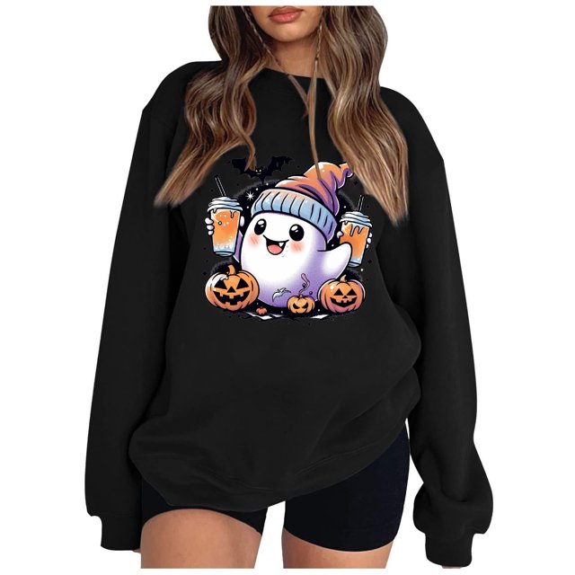 Pisexur Chandail en Molleton d'Halloween pour Femmes en Molleton Ample Automne Orange Manches Longues Col Rond Mode Citrouille Graphique Chandails en Molleton Chandails à Capuchon d'Halloween Chandail