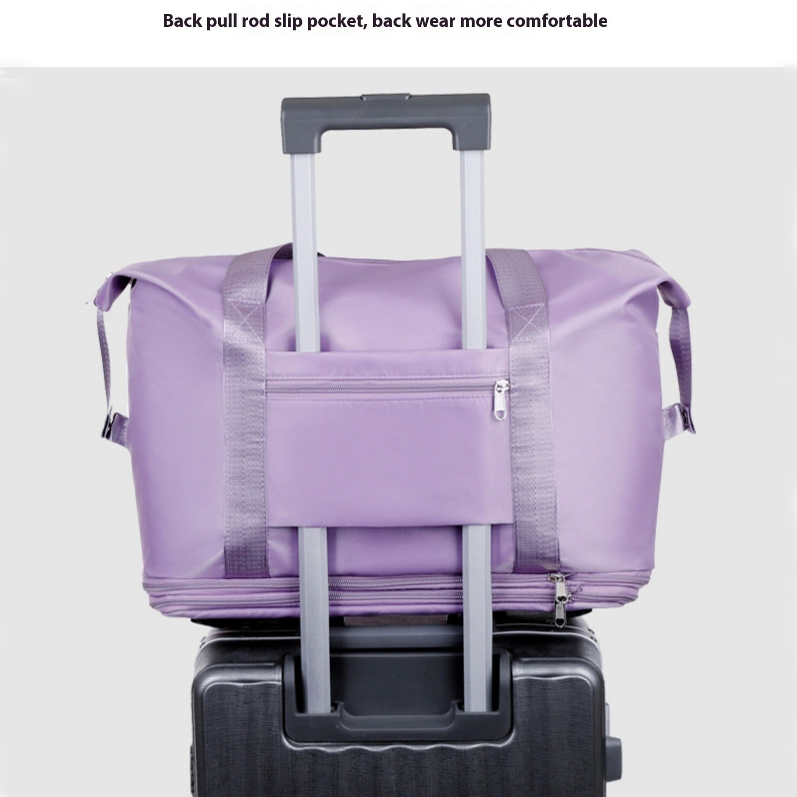 Expandable Rolling Duffle Bag with Spinner Wheels, Large Waterproof Travel Tote Weekender Bag with Wet Pocket(Dark Purple,70x40cm)