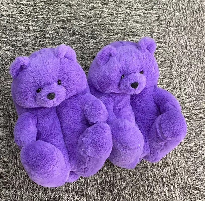 Purple women Plush Teddy Bear Slippers