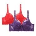 thumbnail image 1 of 2 Piece Womens Underwire Push up Bras Plus Size Floral Lace Full Coverage Bralettes Unpadded Lifting Seamless Bras Multicolor, 34/75BCD, 1 of 7