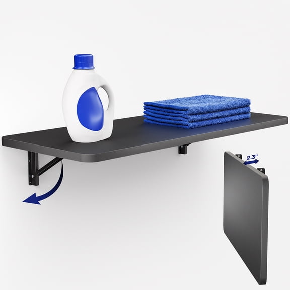 VIVO Black Wall Mounted Folding 43 inch Workbench with Adjustable Brackets