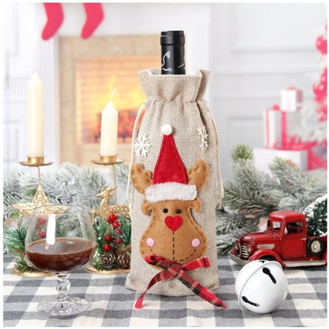 ChristmasWine Bottle CoversSet Of 4 Christmas Wine Bottle Cover Bags Burlap Wine Bottle Bags With Drawstring Christmas Wine Giftss Bags Reusable Burlap Wine Bags Christmas Wine Bottle Decoration