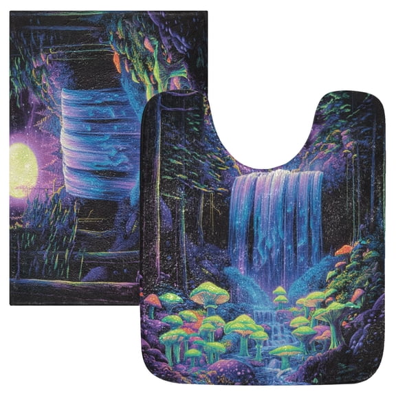 2 Piece Soft Bathroom Rug Set Neon Oversized Waterfall Bath Mat and U-Shaped Toilet Contour Rug (16"x24" 20"x24")