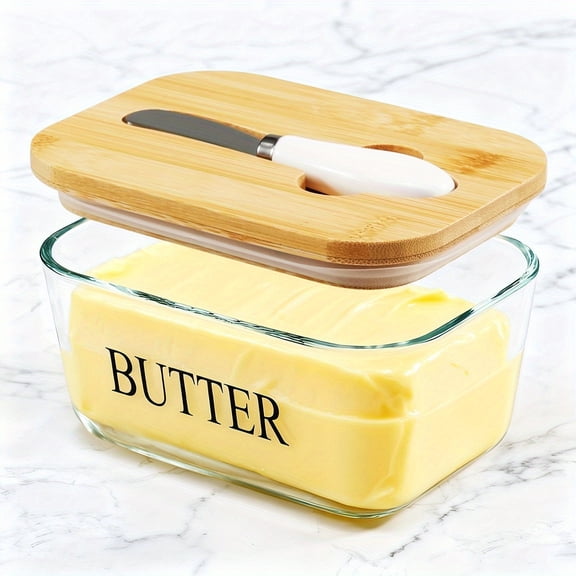 Glass Butter Dish with Lid Butter Keeper with Knife for Countertop and High-quality Seal