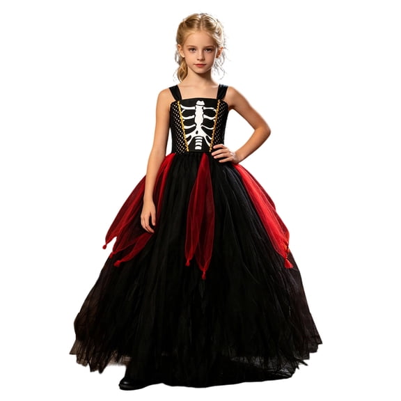 Glisme Halloween Dress For Girls Hallowmas Sleeveless Graphic Prints Dresses O Neck Classic Little Girls Daily Wear 6-7 Years Black