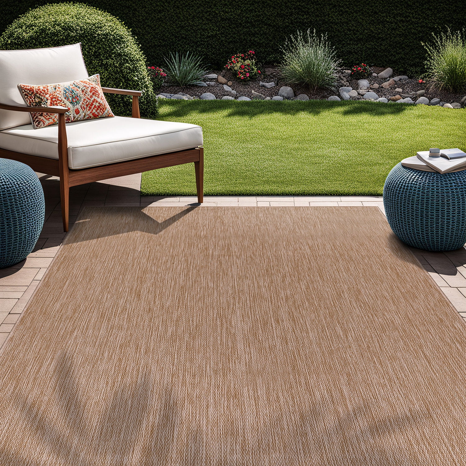 Beverly Rug Indoor/Outdoor Area Rugs, Waterproof Patio Porch Garden Carpet, Jute Beige, 10'x14'