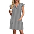 thumbnail image 5 of Blmnix Peplum Dress for Women Shift with Pockets Striped Dress Under Dresses Short Sleeve Black V-Neck Mini Adaptable Women's Summer Dresses L, 5 of 6
