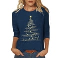 thumbnail image 2 of Amidoa 3/4 Sleeve Women's Tops Casual Christmas Boat Neck Blue Blouses Graphic Soft Outfits Womens Tshirt S, 2 of 5