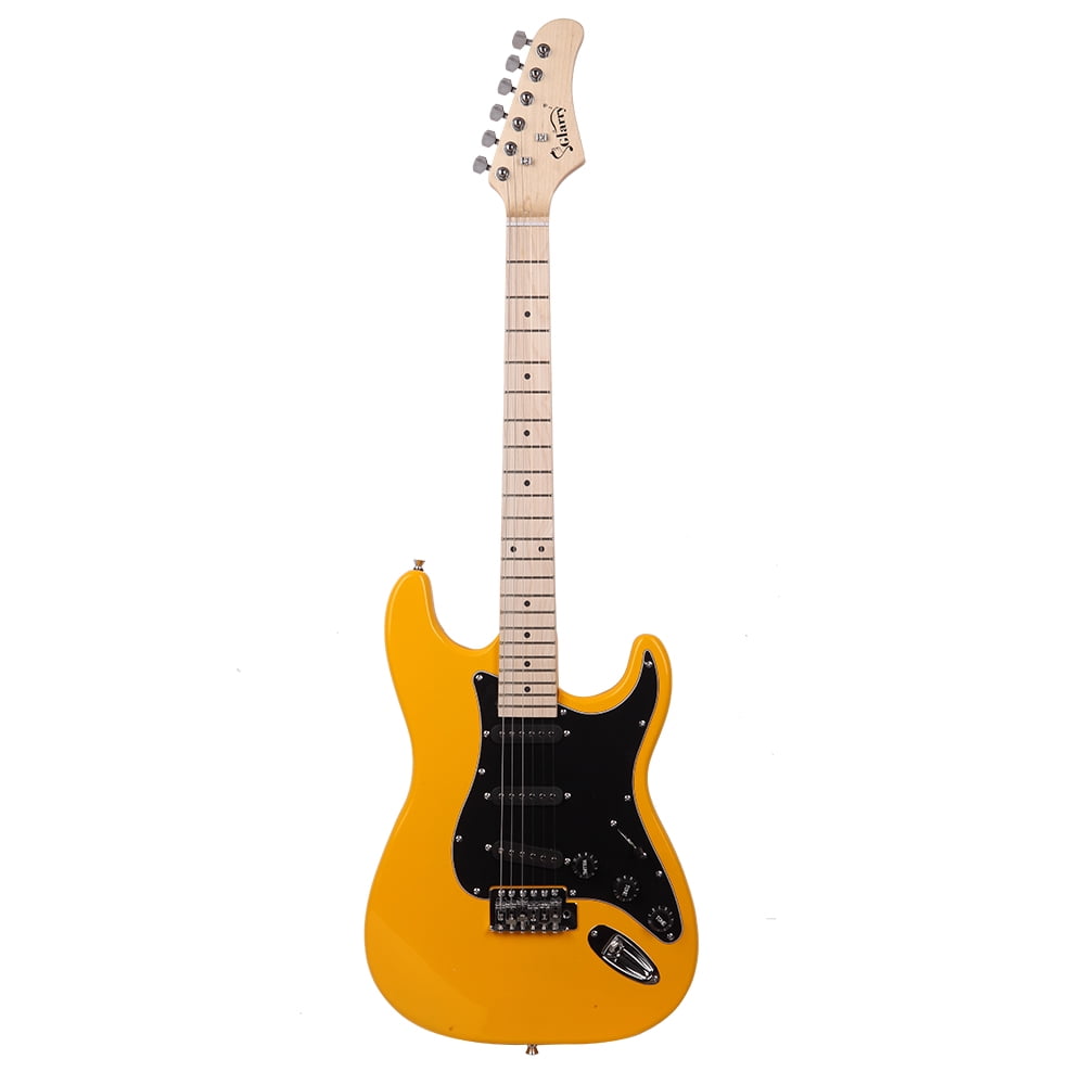 Kepooman GST Stylish Full Size Electric Guitar Kit, Beginner Starter, with Black Pickguard for Music Lovers Practice for Child Boys Girls, Orange