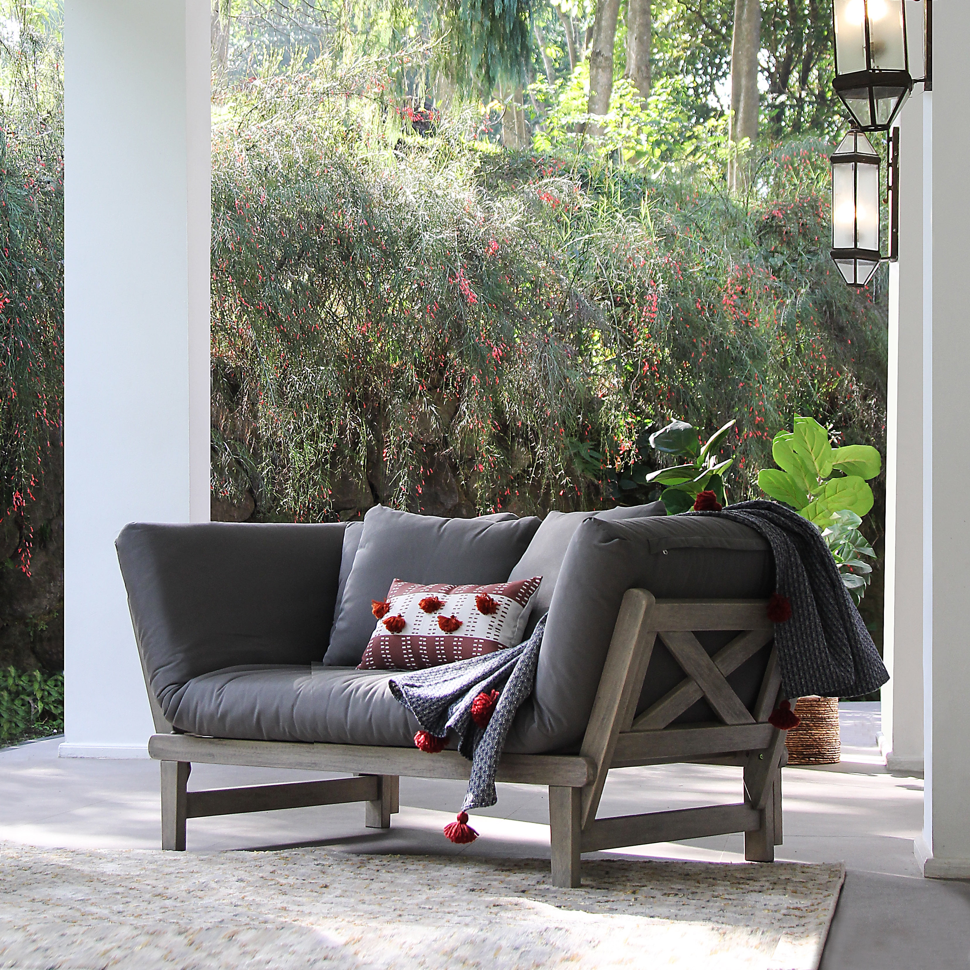 Westlake Solid Wood Outdoor Convertible Sofa Daybed, Gray Cushion