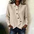 thumbnail image 2 of QIYAGBSA Button Down Shirts for Women Asymmetrical Button Placket Long Sleeve Collared Cotton Linen Relaxed Fit Casual Tops (Beige, XL), 2 of 7