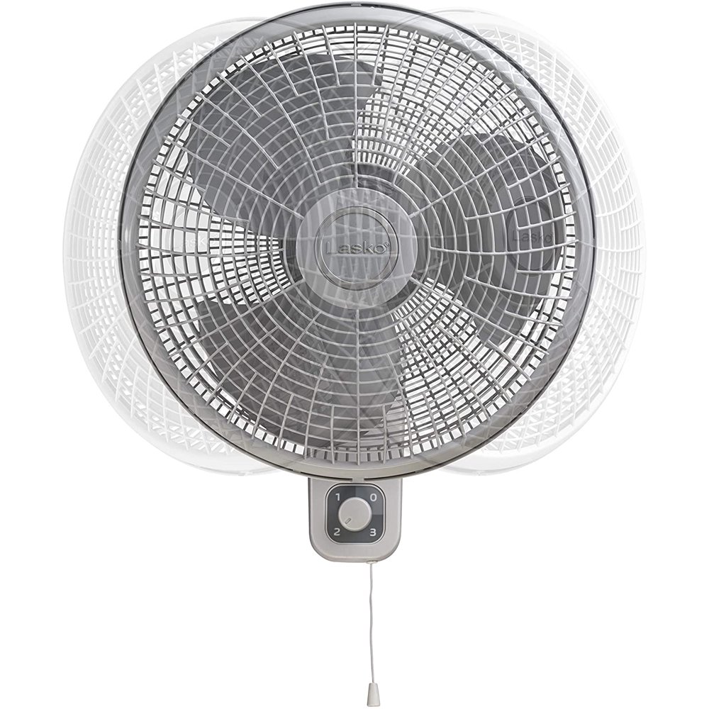 Lasko 16" Oscillating Wall Mount Fan with 3 Quiet Whisper Speeds and