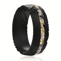 A men's Damascus steel ring, single meteorite inlay, black hammer surface, comfortable fit dome commitment ring, sizes 7-12,Black,10