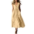 thumbnail image 3 of Oksale V Neck Dresses for Women with Pockets Loose Cozy Sleeveless Tank Dress Flowy Summer Maxi Dress for Vacation Beige L, 3 of 8