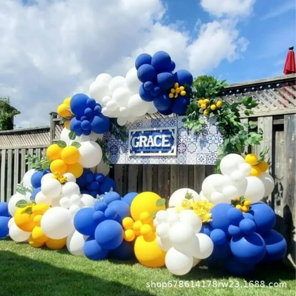 WODJR 129Pcs Blue Yellow Balloon Arch Kit Royal Blue and Yellow White Balloons Garland Kit Blue and Yellow Balloons for Boy Baby Shower Bridal Shower Anniversary Wedding Birthday Party Decorations