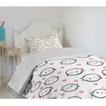 thumbnail image 4 of Ambesonne Narwhal Quilted Bedspread Set 2 Pcs, Doodle Style Whales, Twin Size, Pink Black White, 4 of 6