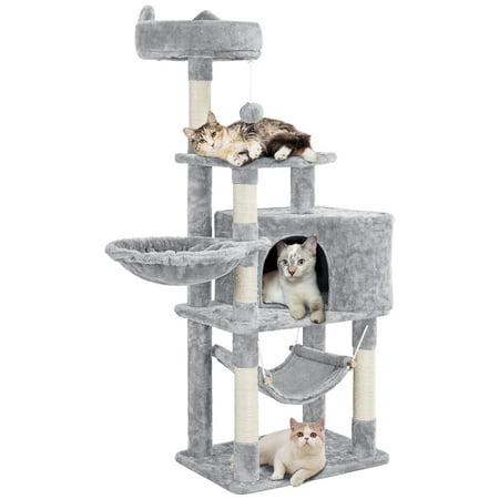 Yaheetech 54.5'' Multilevel Cat Tree Cat House with Scratching Posts Basket Perch Platform, Light Gray